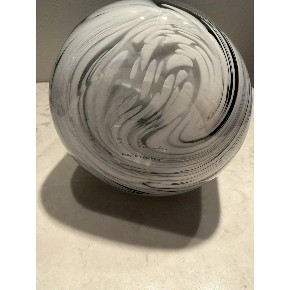 IKEA Avocado Green & White Swirl Blown Glass Lrg Vase Design‎ by Iina Vuorivirta
